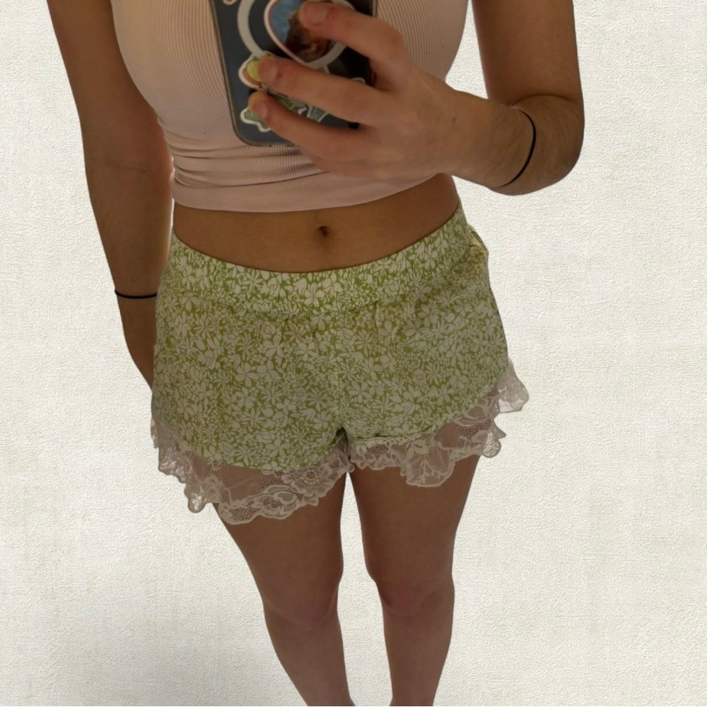 Anthropologie Green Floral Shorts